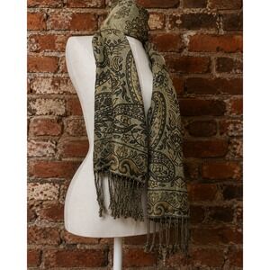 Gold Paisley Shawl‎ Metallic Jacquard Fringe Wrap Scarf Boho Festival Gypsy Chic